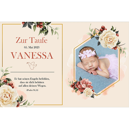 Tortenbild Taufe Rechteckig - Buchbild Blumen Beige