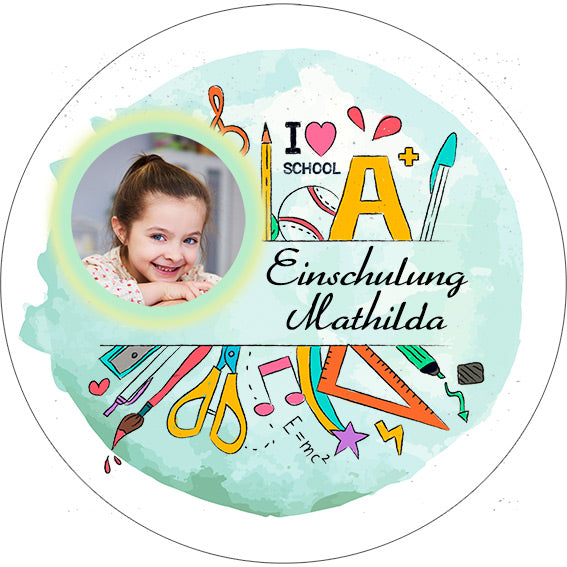 Tortenbild zur Einschulung Mathilda - türkis