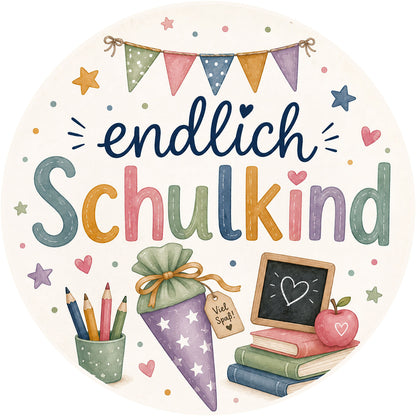 TortenBild endlich Schulkind lila Zuckertüte