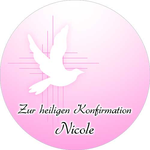 Tortenbild Kommunion - Konfirmation Rund Motiv Taube Rosa