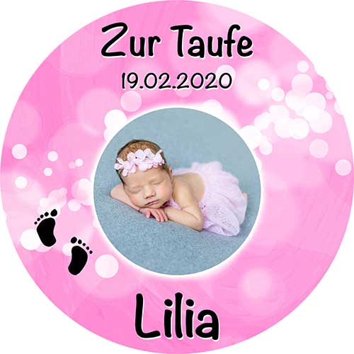 Tortenbild Taufe Rund Pink