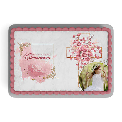 Tortenbild Kommunion - Konfirmation Kreuz Pink Rechteckig – Bild 2