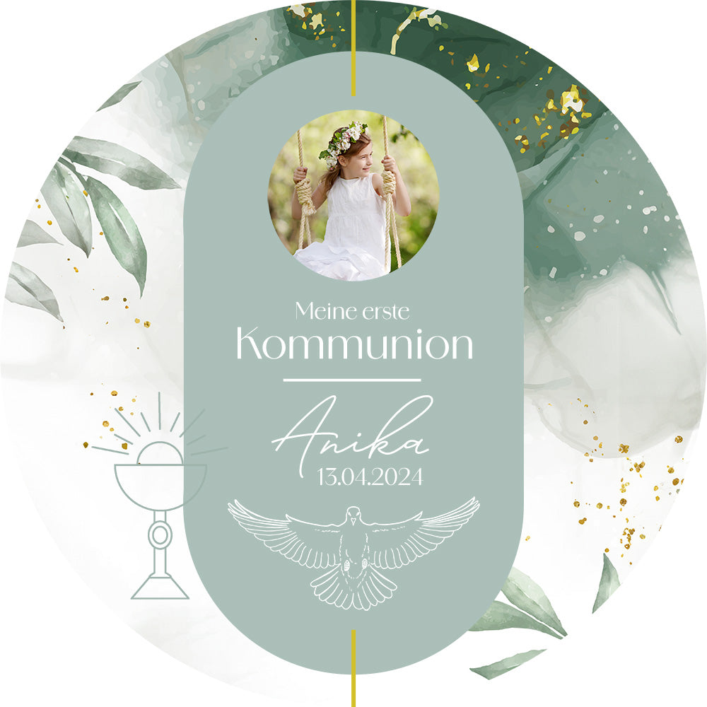 Tortenbild Kommunion - Konfirmation Aquarell Grün Rund – Bild 1