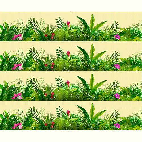 Tortenband gelb mit grünen Pflanzen und bunten Blumen