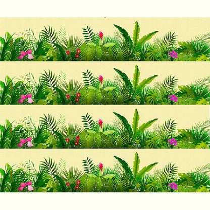 Tortenband gelb mit grünen Pflanzen und bunten Blumen