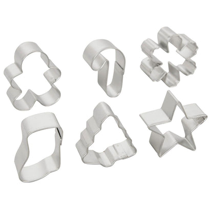 Ausstecher Set Lebkuchenmann, Steifel, Eiskristall, Zuckerstange, Baum, Stern seitlich