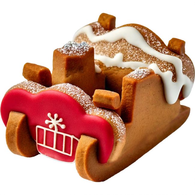 Weihnachtsschlitten aus Keks verziert
