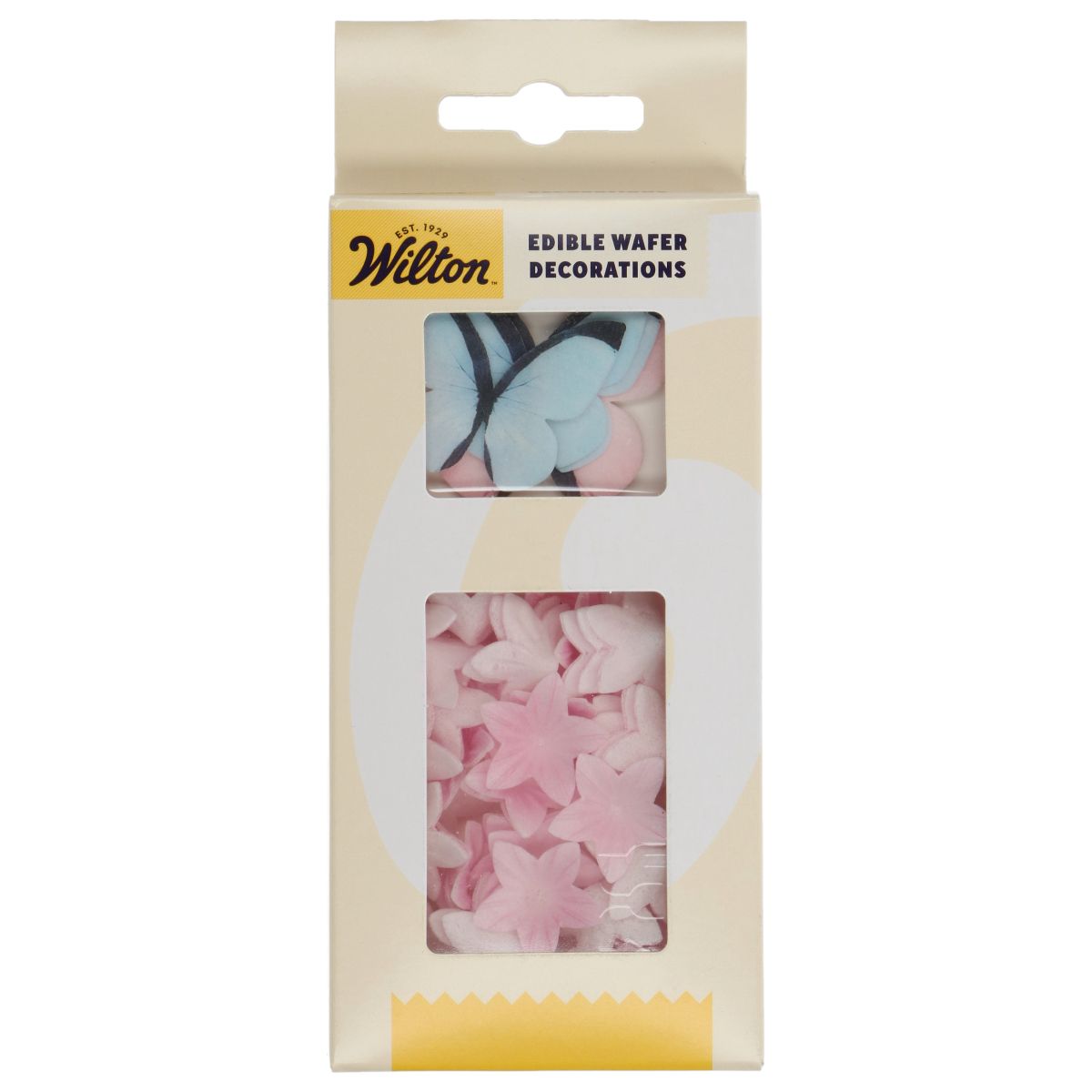 essbare Oblatendekoration Schmetterlinge und Blumen pastell rosa und blau Packung