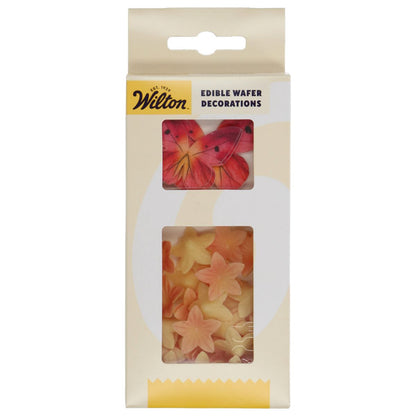 essbare Oblatendekoration Schmetterlinge und Blumen Orange Pink in Packung