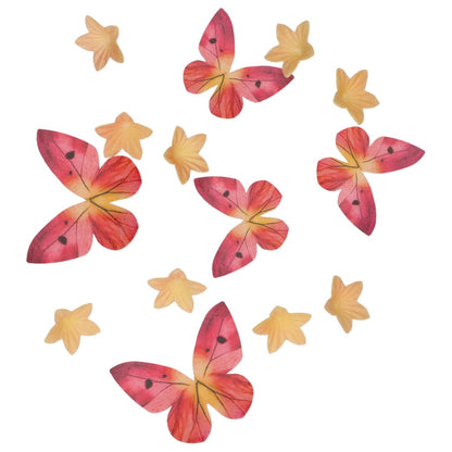 essbare Oblatendekoration Schmetterlinge und Blumen Orange Pink