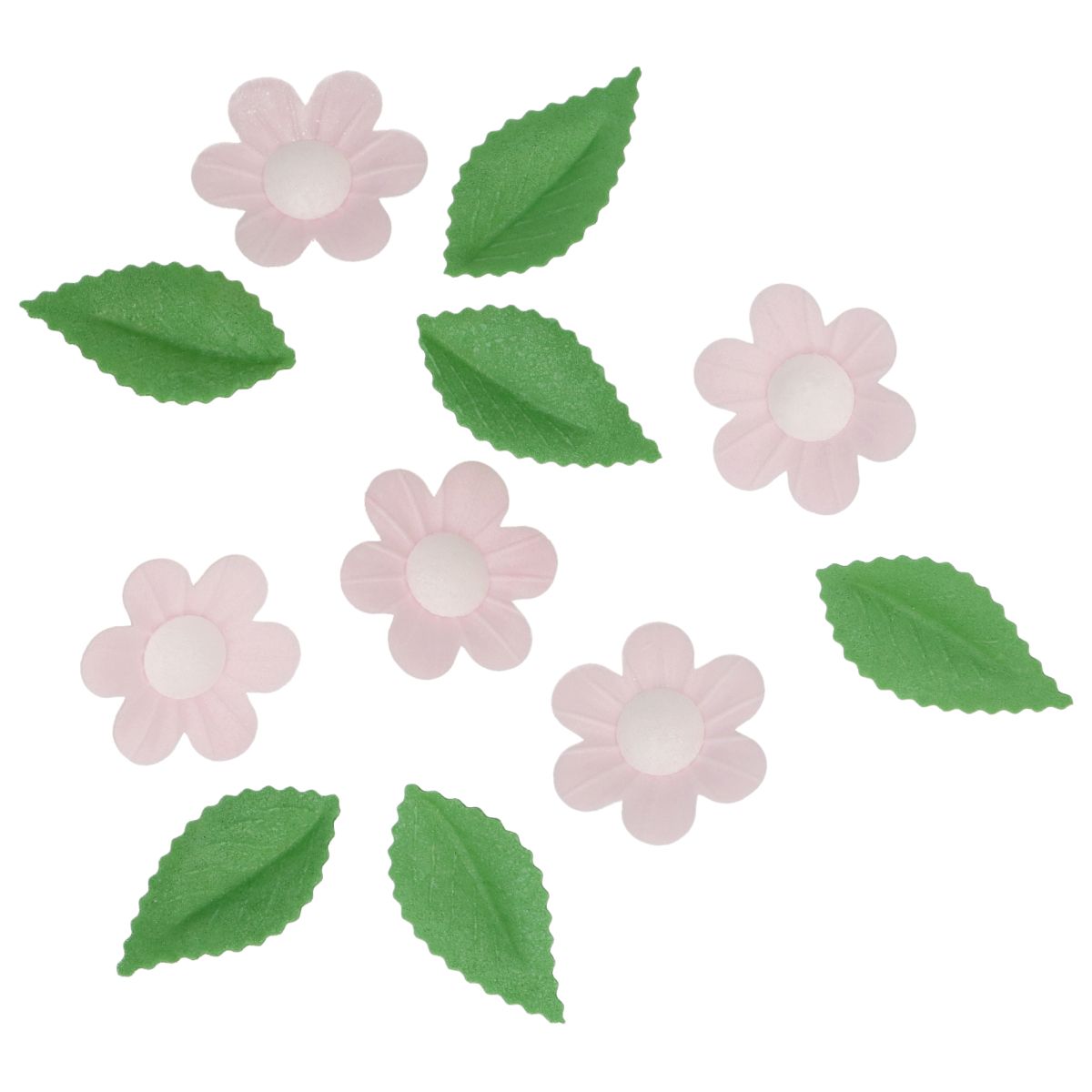Oblatendekoration Blumen mit Blättern rosa