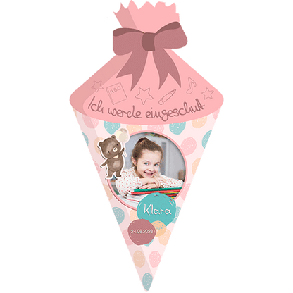 Tortenbild zur Einschulung Zuckertüte - rosa – Bild 1