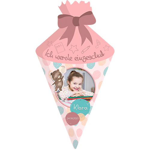 Tortenbild zur Einschulung Zuckertüte - rosa – Bild 1