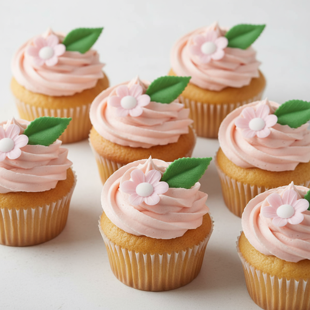 CupCakes mit Oblatendekoration Blumen mit Blättern
