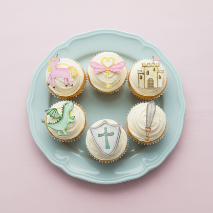 6 CupCakes mit Motivoblaten Prinzessin und Ritter