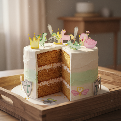 Torte mit essbaren Motivoblaten Ritter und Prinzessin