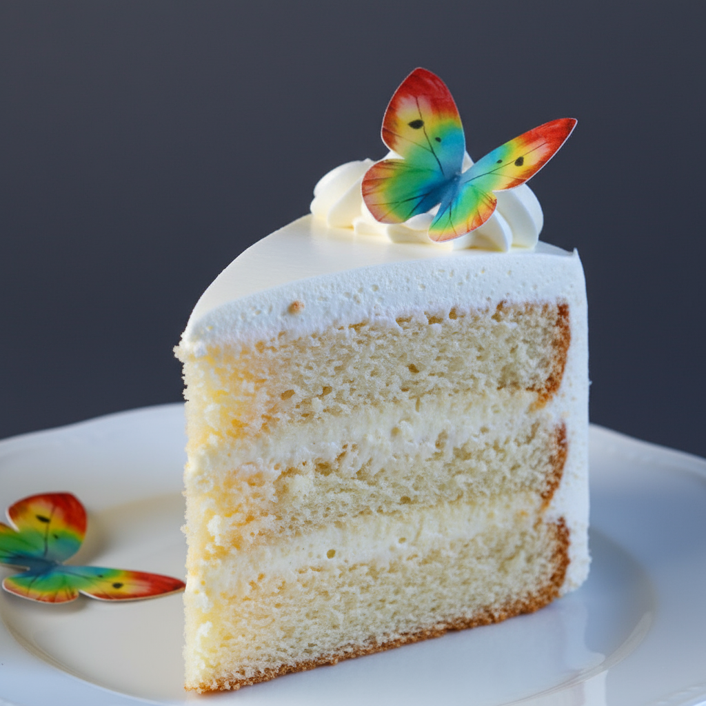 Tortenstück mit Oblatenschmetterling Regenbogen