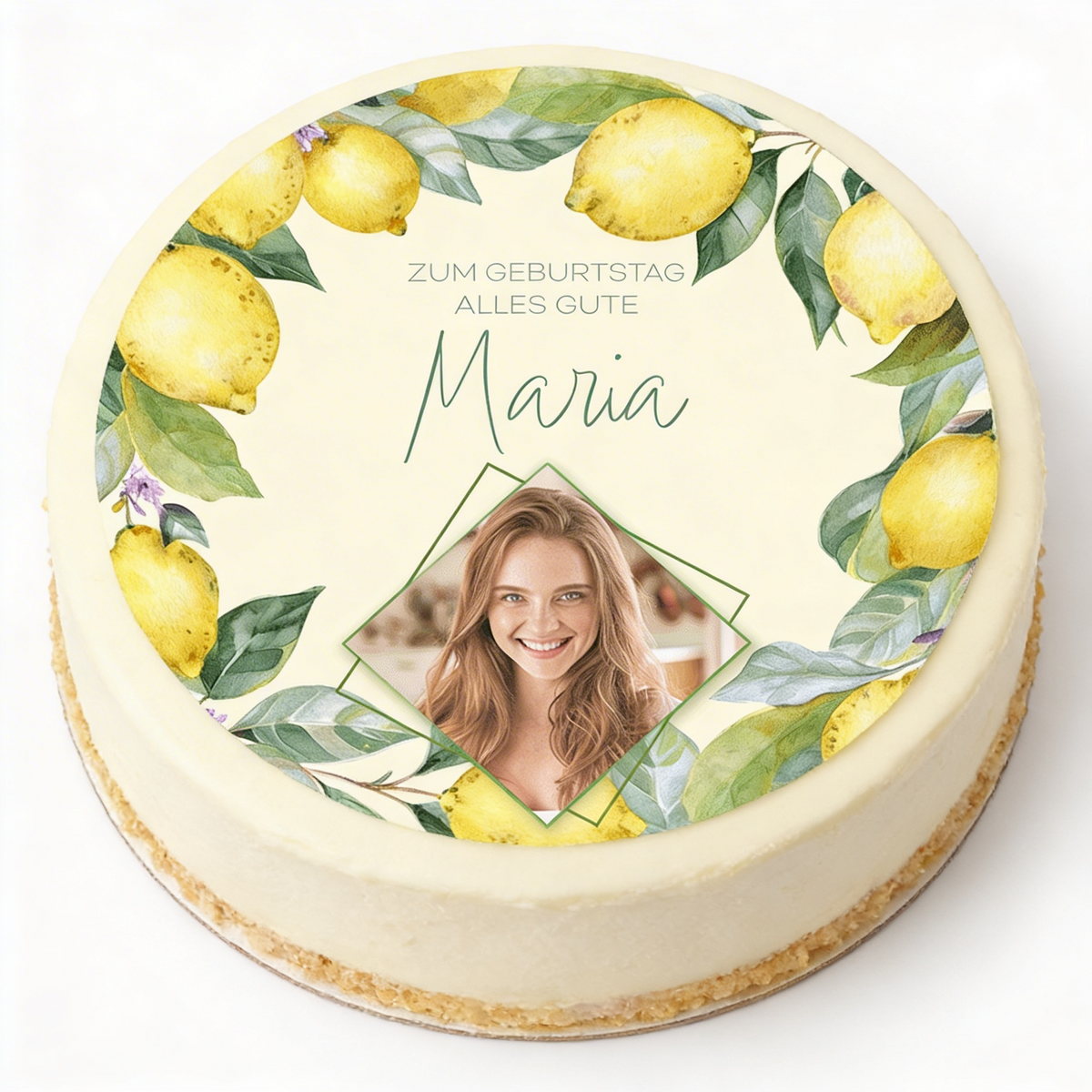 Motiv Tortenbild Zitronen zum Geburtstag auf Torte mit eingefügtem Foto