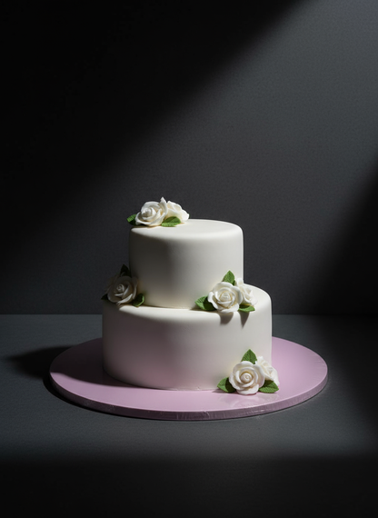 Tortenplatte pastell Purple rund mit heller Torte dunkler Hintergrund