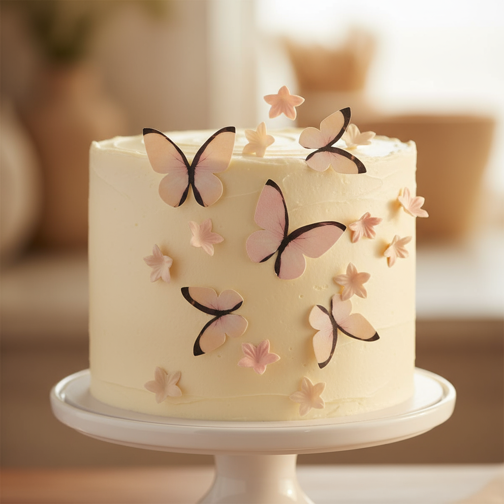 Oblaten Bumen und Schmetterlinge ombre seitlich auf Torte