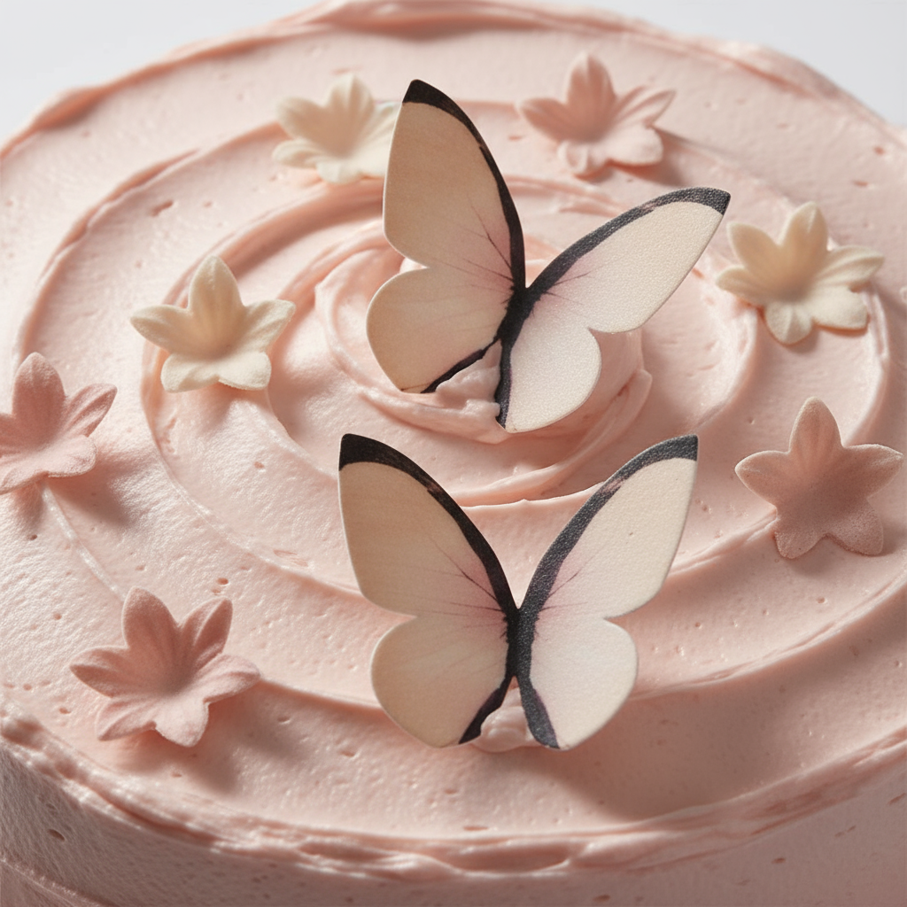 Oblaten Bumen und Schmetterlinge 2 große Schmetterlinge auf Torte