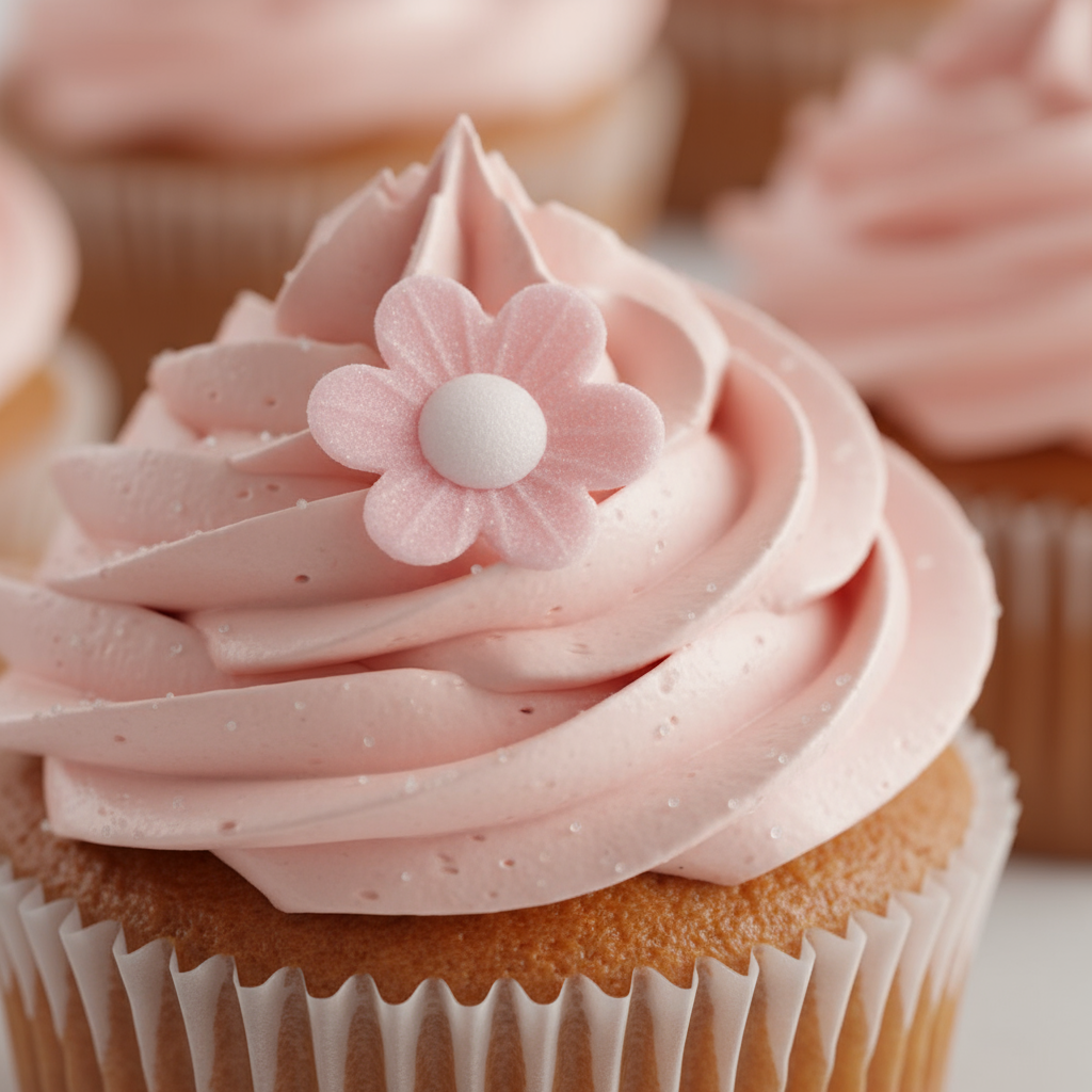 rosa CupCakes mit rosa Blüte aus Oblatenpapier
