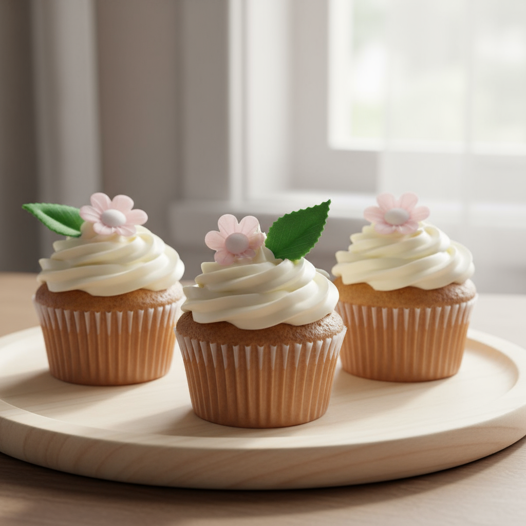 CupCakes mit Oblatendekoration Blumen mit Blättern
