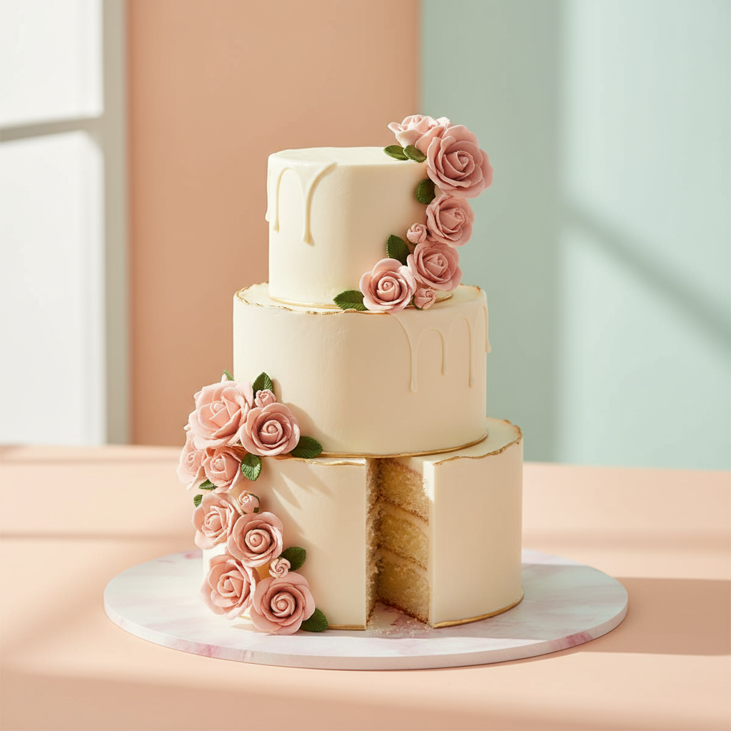Simply Making Matt Masonite Board rund rosa Marmor mit 3 stöckiger Torte Blumendekor