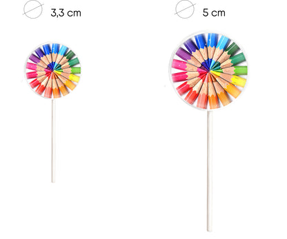 Lolli Buntstiftmotiv Größenvergleich 3cm und 5cm