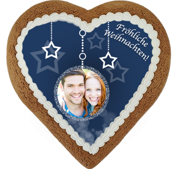 Lebkuchenherz Maxi - Motiv Weiße Sterne