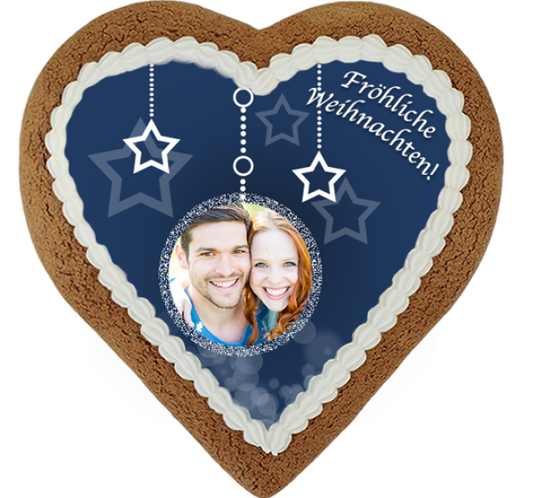 Lebkuchenherz Maxi - Motiv Weiße Sterne
