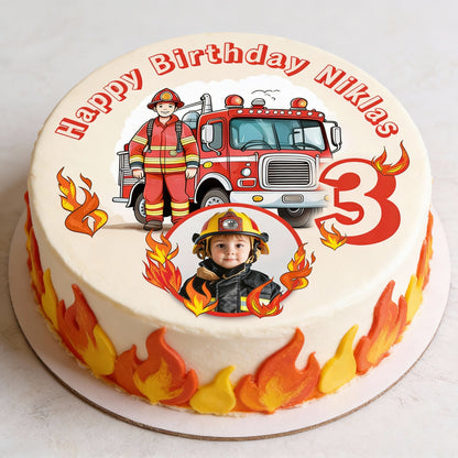 Personalisiertes Feuerwehr-Tortenbild mit Foto als Tortendekoration