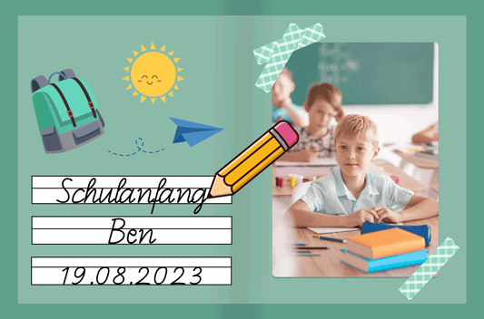 Tortenbild zur Einschulung Schreibheft Grün
