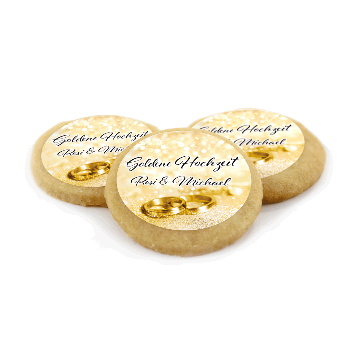 MotivCookie Goldene Hochzeit mit Ringen und Namen 3 Kekse