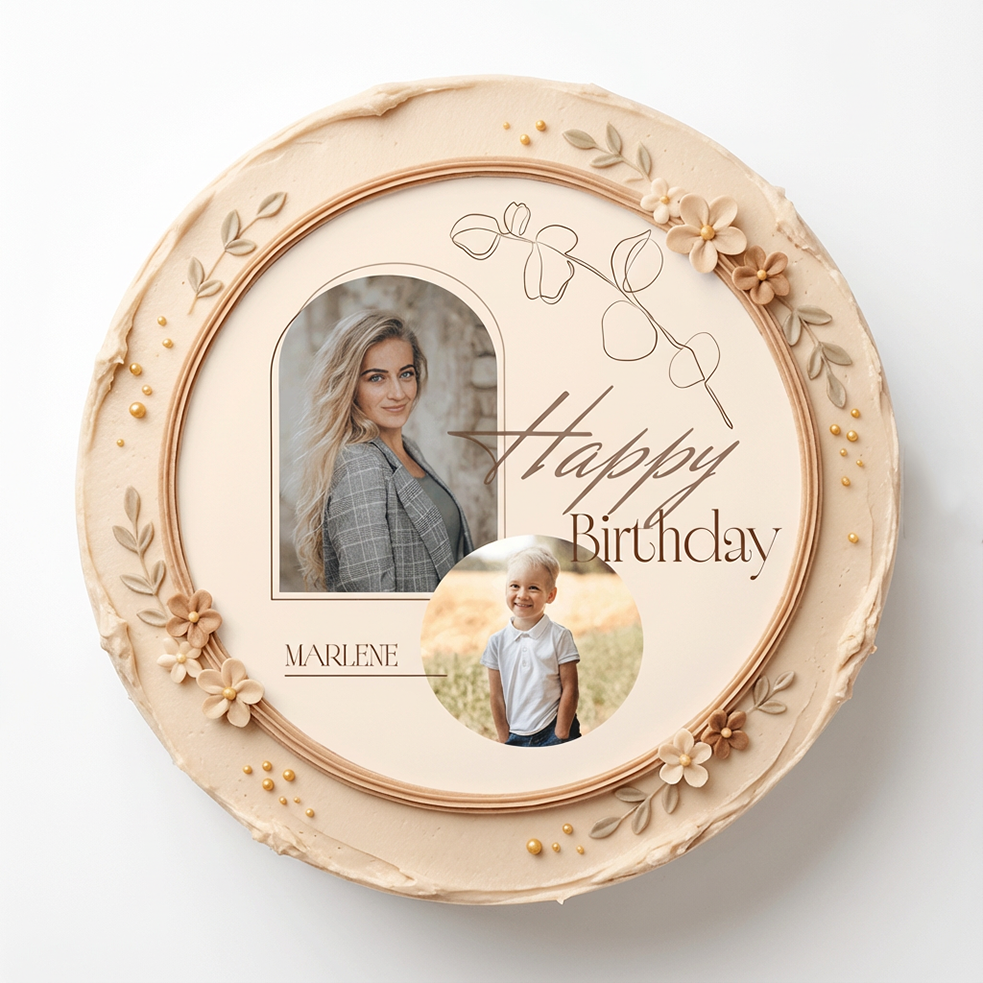 beide Torte mit LineArt Motivaufleger zum Geburtstag mit 1-2 Fotos