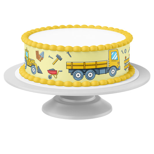 Tortenband Baustelle um Torte auf Tortenständer