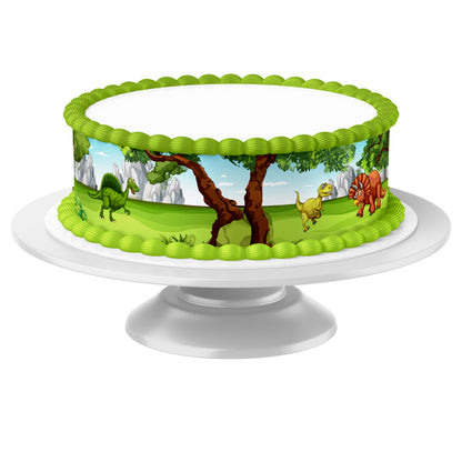 Tortenband Dinosaurier um Torte auf Tortenständer