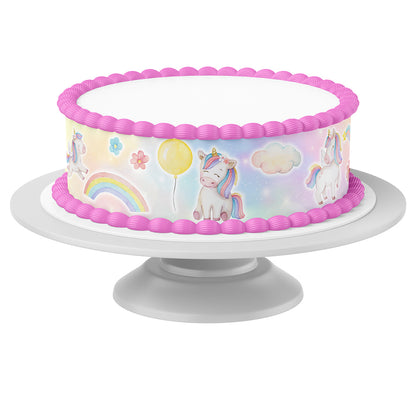 Tortenband Einhorn um Torte auf Tortenständer
