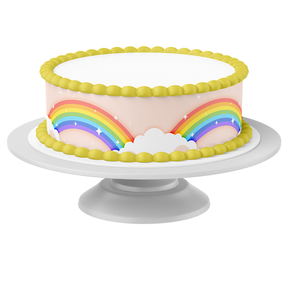 Tortenband Regenbogen um Torte auf Tortenständer