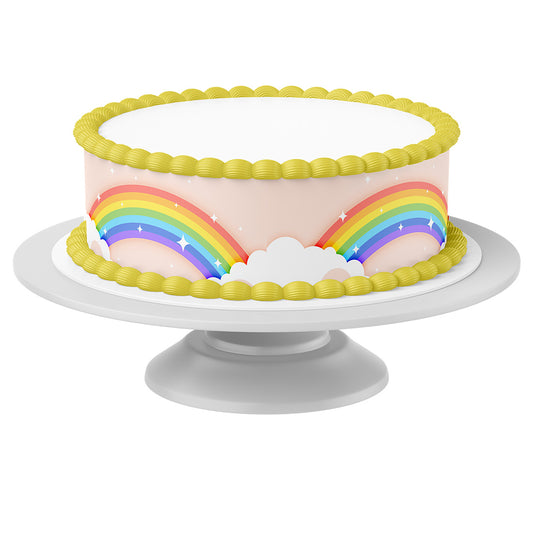 Tortenband Regenbogen um Torte auf Tortenständer