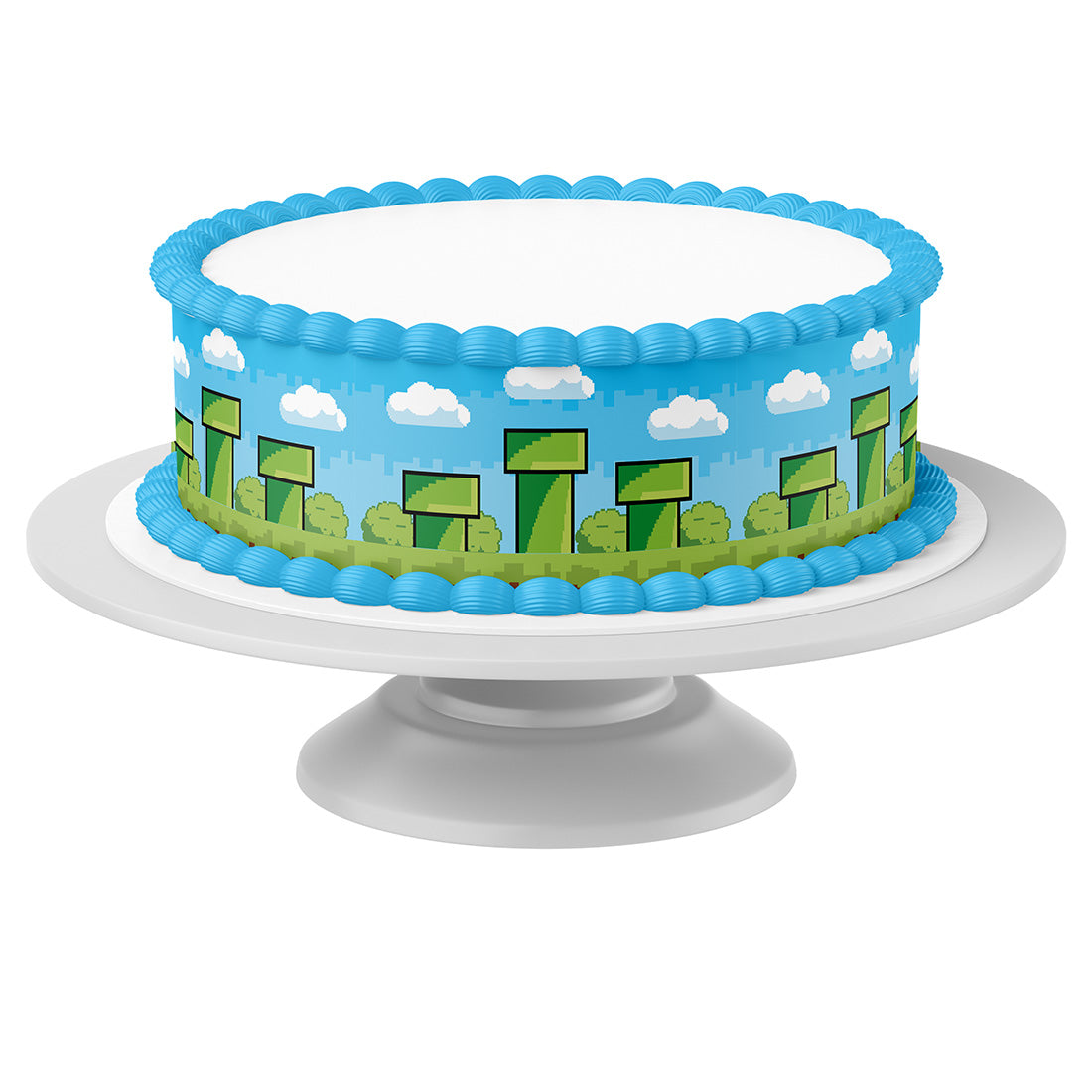 Tortenband Retrospiel um Torte auf Tortenständer