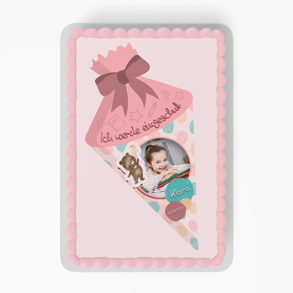 Tortenbild zur Einschulung Zuckertüte - rosa – Bild 2