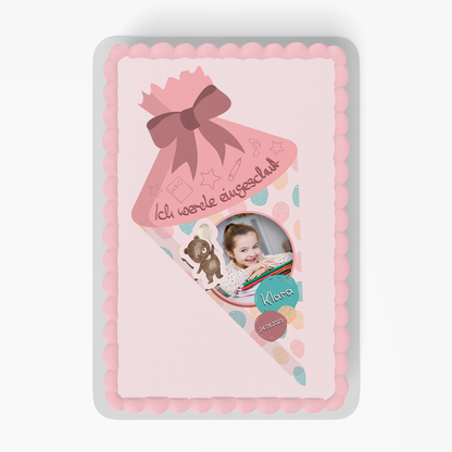 Tortenbild zur Einschulung Zuckertüte - rosa – Bild 2