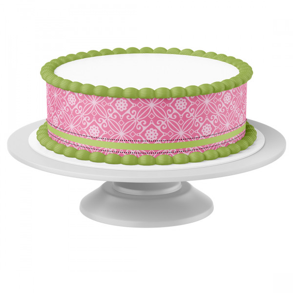 Tortenband Ornament rosé/grün essbar - 4 Stück á 24cm x 5cm