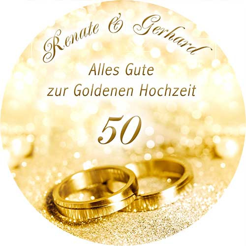 Picture Cake Topper Golden Wedding Rings Round