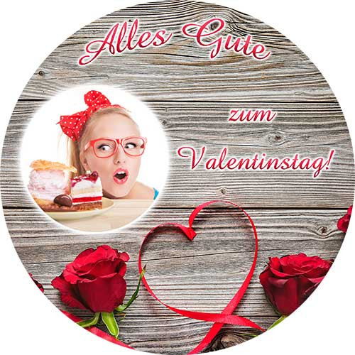 Picture Cake Topper Valentines Day Roses with Wood round
