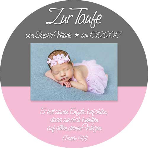 Picture Cake Topper baptism round motive 9 Pink