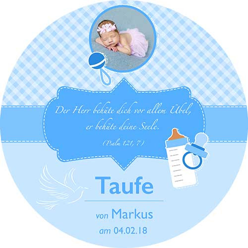 Picture Cake Topper baptism round motive 11 Blue