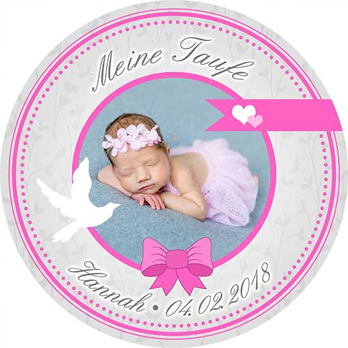 Picture Cake Topper baptism round motive 12 Pink