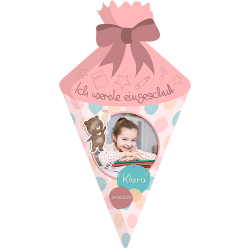 Cake picture for school enrollment sugar cone - pink